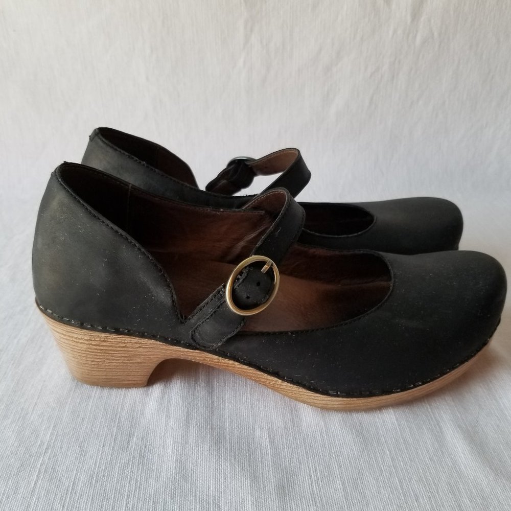 Dansko Missy mary Jane Black Leather Clogs Heel 42